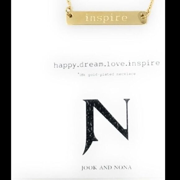 Jook Nona "Inspire"Gold Bar Necklace Dainty Inspirational 18K Gold-Plated 17.5"L - Picture 11 of 13